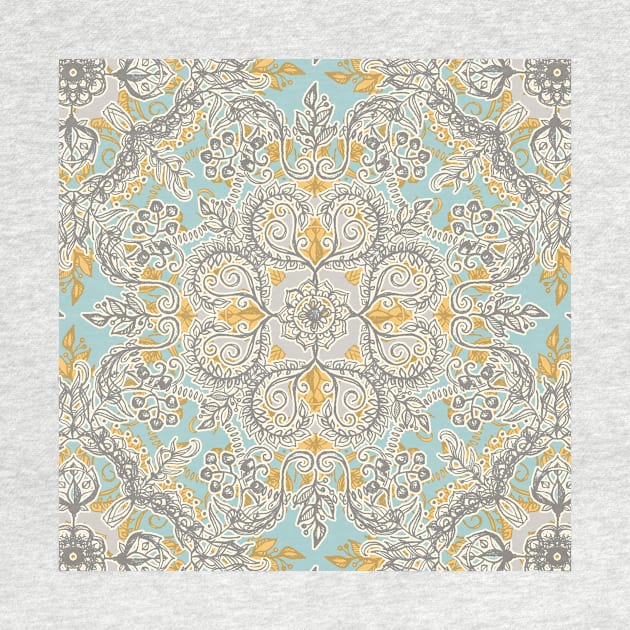 Gypsy Floral in Soft Neutrals, Grey & Yellow on Sage by micklyn